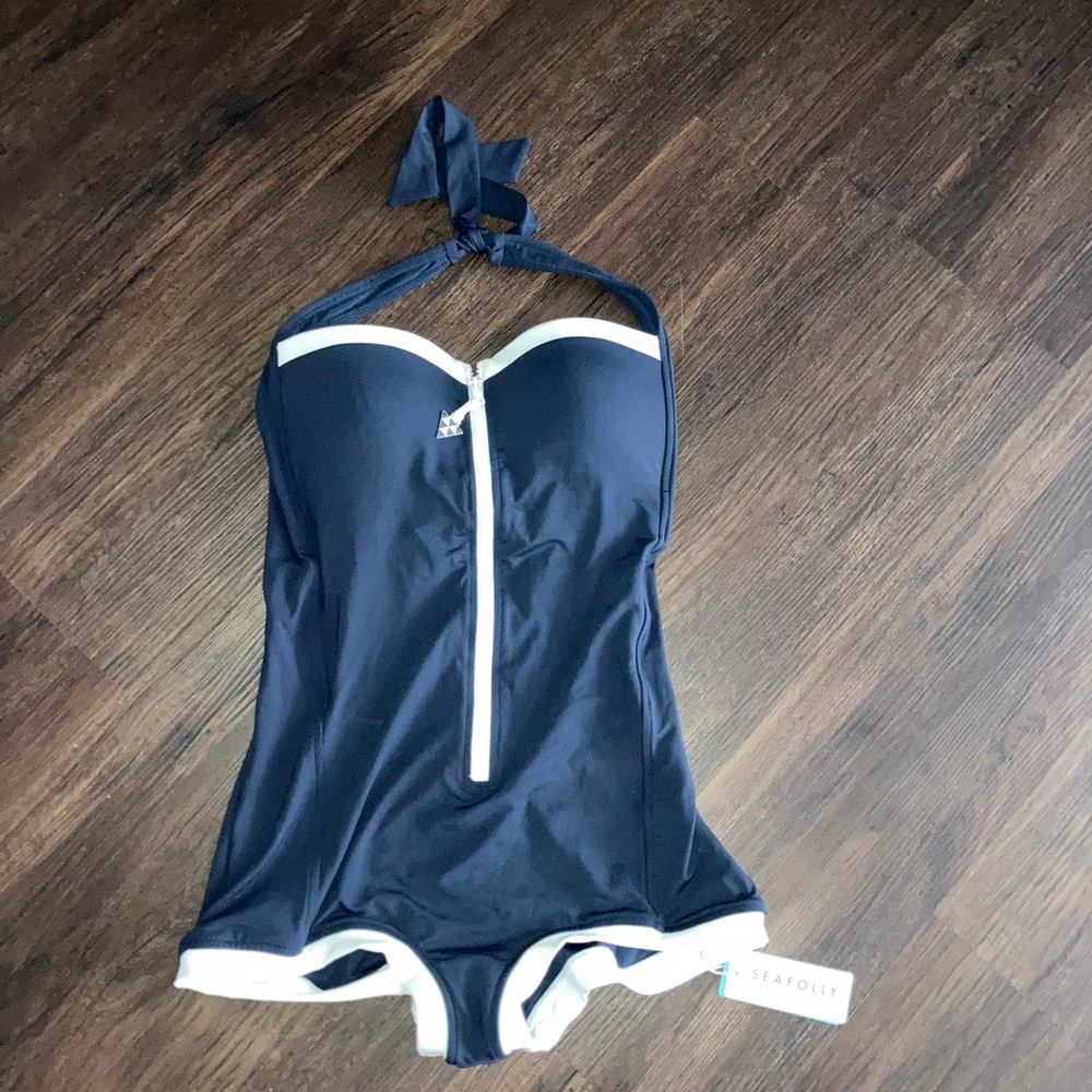 Seafolly women’s blue navy women’s one piece bathingsuit size 10 new